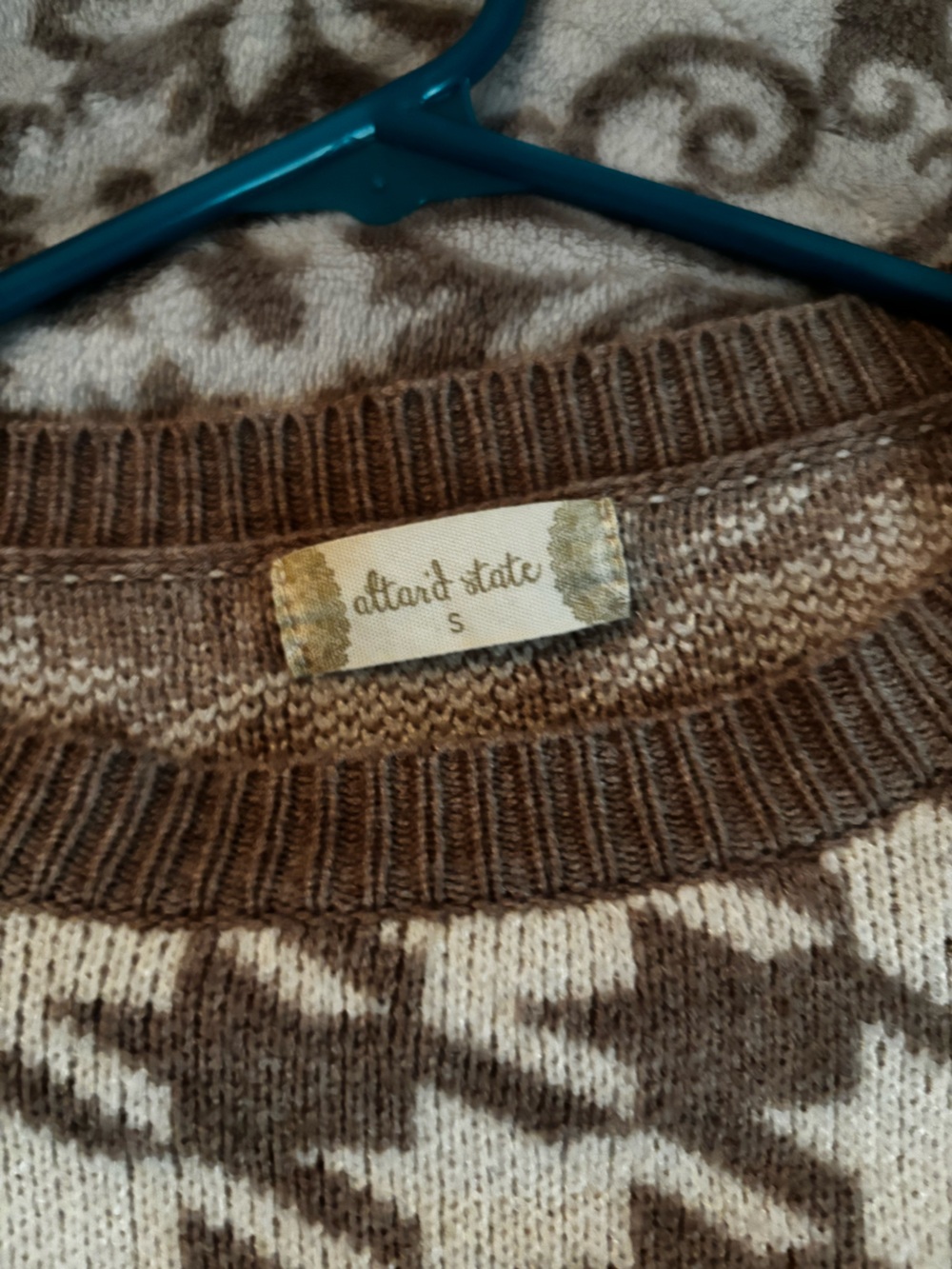 Altar'd State Cream & Brown Houndstooth Crewneck Sweater - Picture 2 of 2